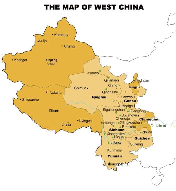 карта Заходняга Кітая
