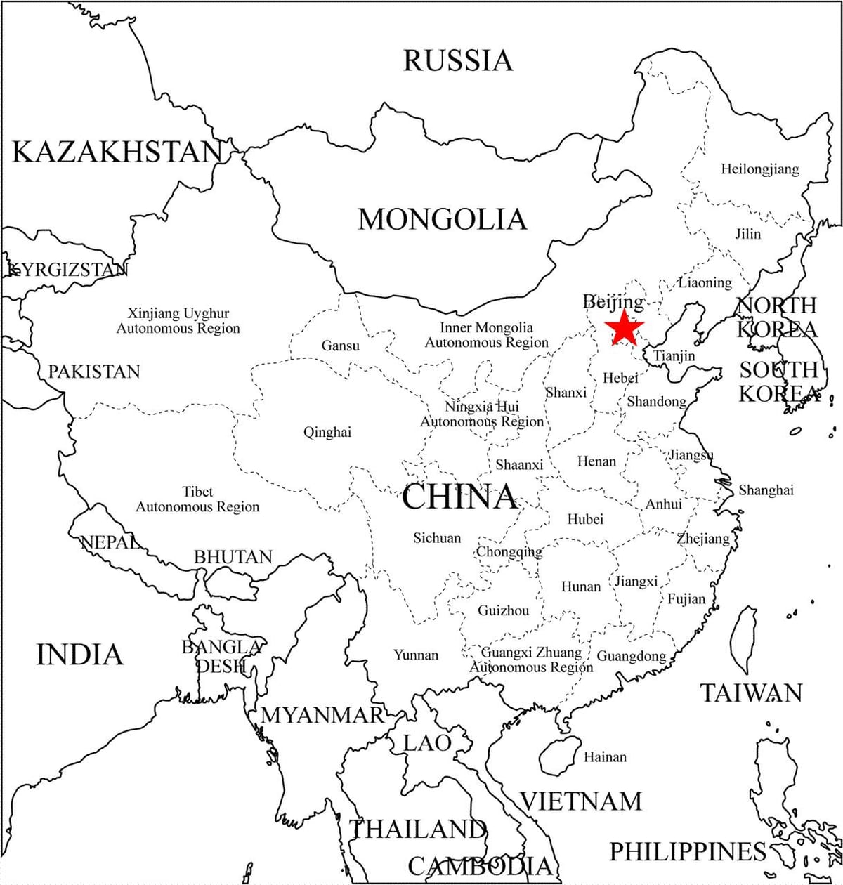 Кітая контурная карта