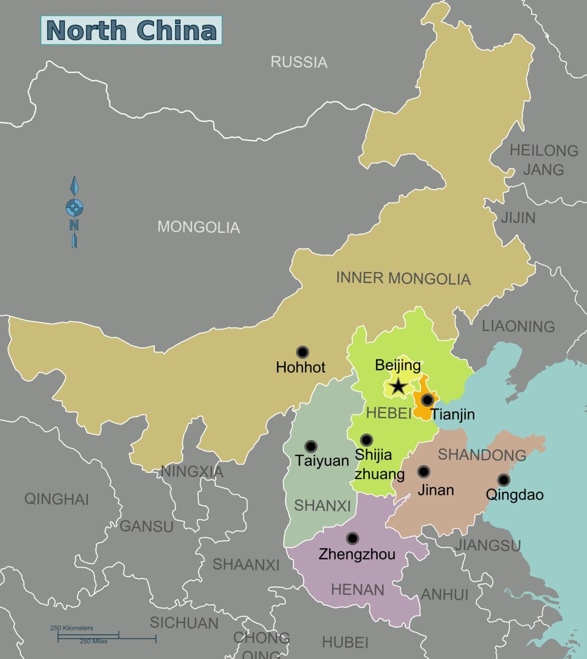 карта Паўночнага Кітая