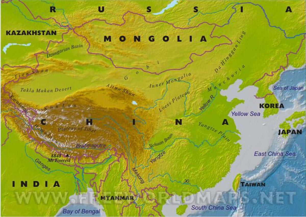 Кітай фізічная карта