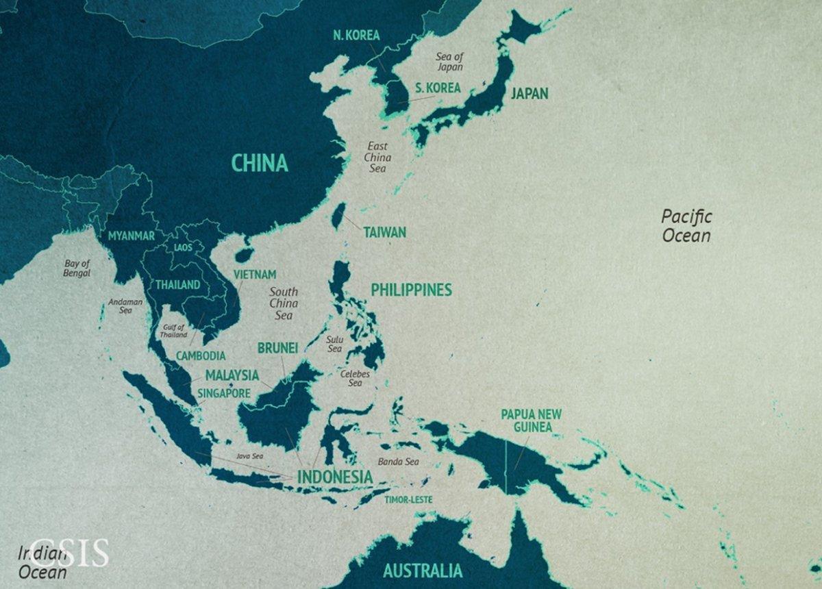 карта Кітая на моры