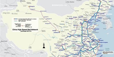 Высакахуткасны чыгункі Кітая на карце