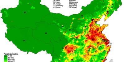 Карта размеркавання насельніцтва Кітая