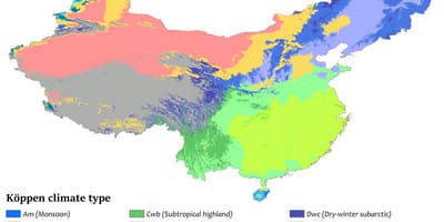 Кліматычная карта Кітая