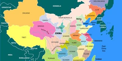 Карта з правінцыямі Кітая