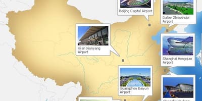 Карта Кітая аэрапортаў