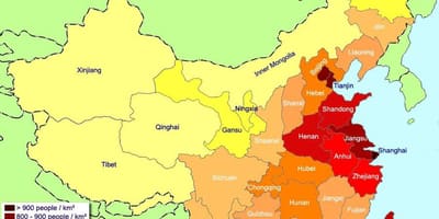 Карта Кітая насельніцтва