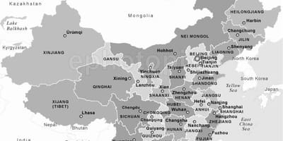 Карта Кітая чорны і белы